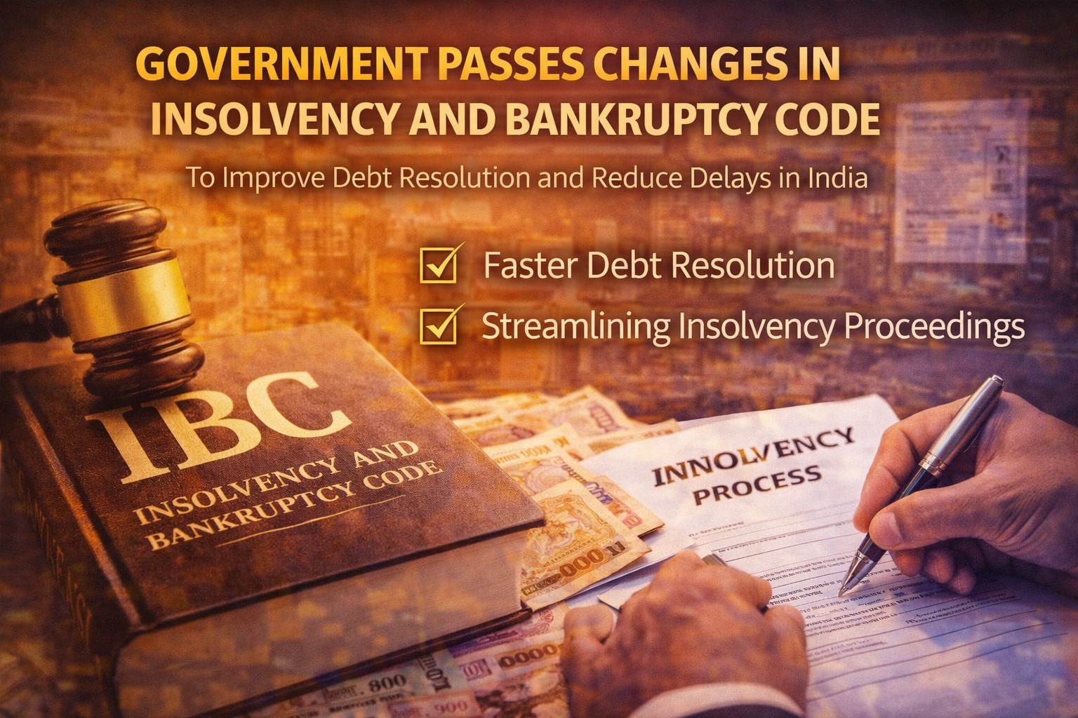 Government passes changes in Insolvency and Bankruptcy Code to improve debt resolution and reduce delays in India